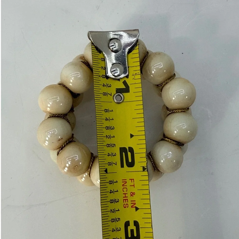 Vintage Beaded Napkin Rings Set of 4 Cream Stone Gold Wire Boho Table Decor